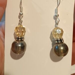 2/$10 Handmade Silver Tined and Pale Yellow Crystazzi Beaded Earrings